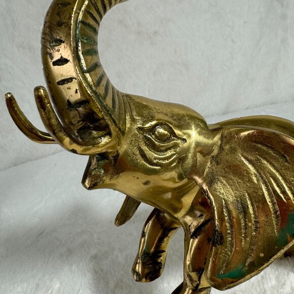Vintage Brass Elephant Statue With Raised Trunk & Ball contemporary home design - Picture 6 of 8
